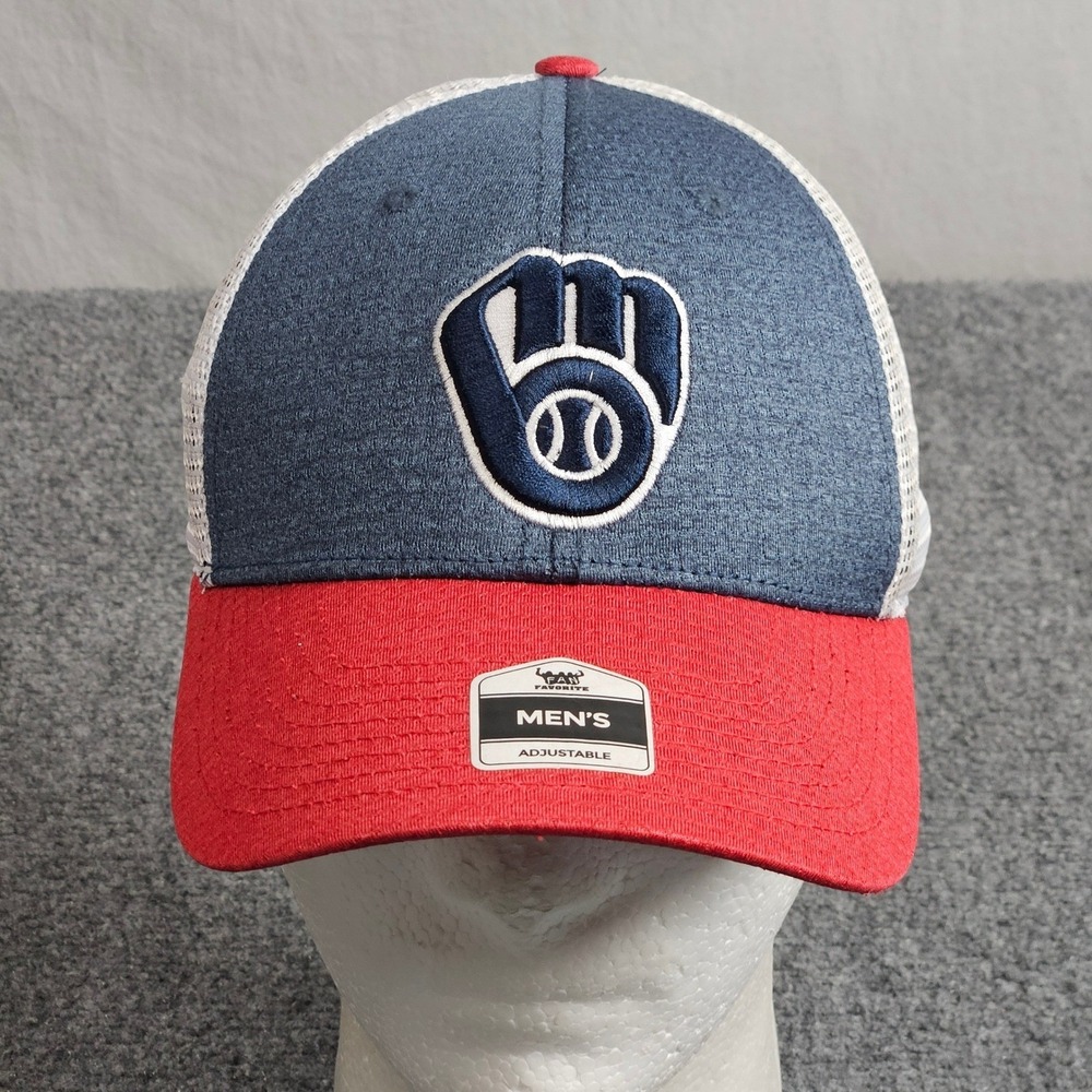 Milwaukee Brewers Hat Blue Red Trucker Cap Fan Favorite Snapback MLB Baseball